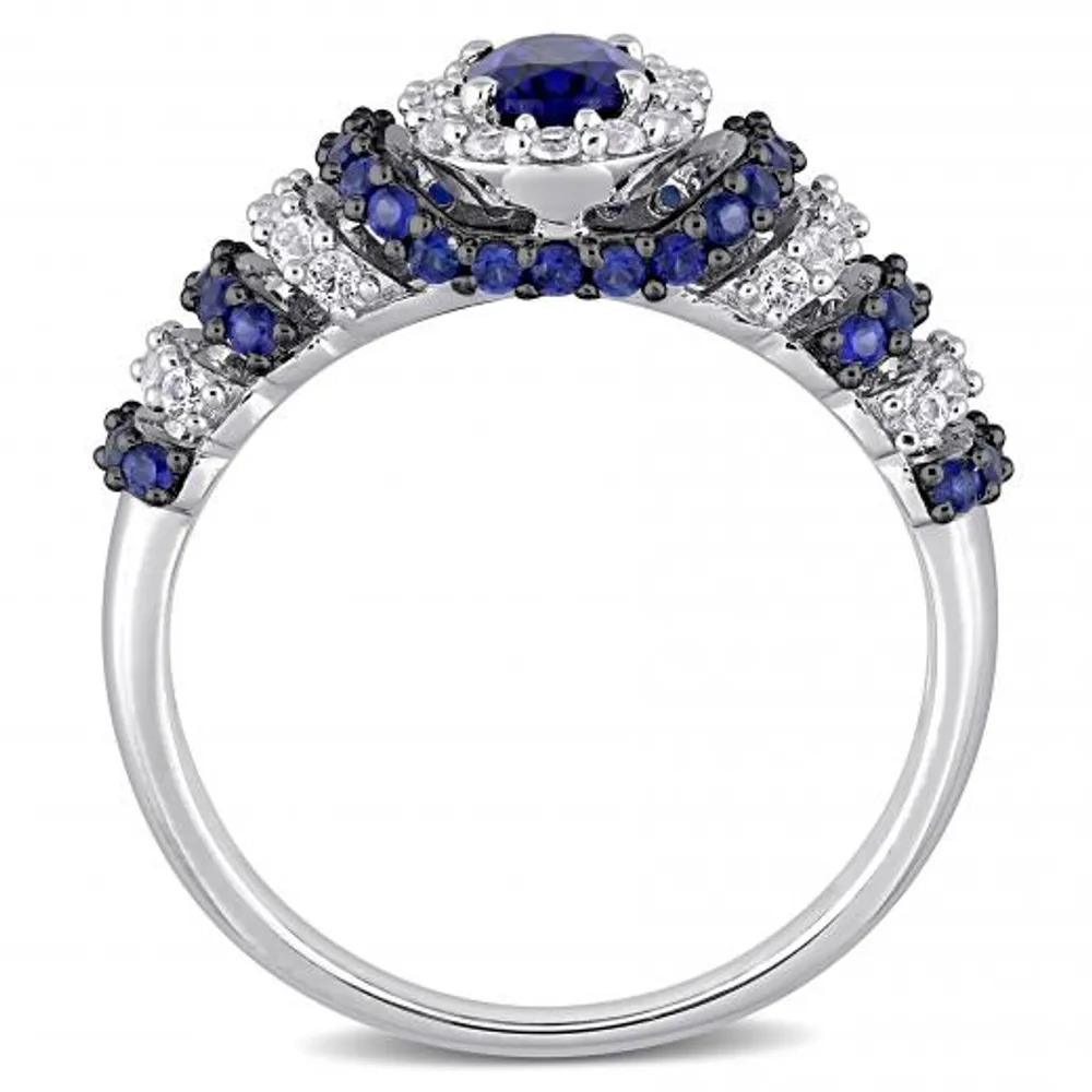 Julianna B Sterling Silver Created Blue & Created White Sapphire Oval Ring