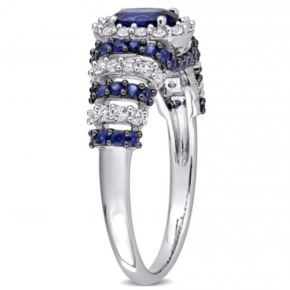 Julianna B Sterling Silver Created Blue & Created White Sapphire Oval Ring