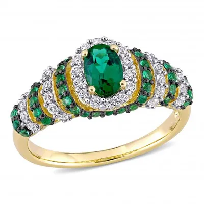 Julianna B Yellow Plated Sterling Silver Created Emerald & Created Sapphire Ring