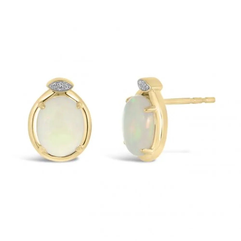 10k Yellow Gold Opal & Diamond Earrings