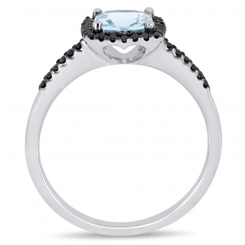 Julianna B 10K White Gold Aquamarine & 0.144CTW Black Diamond Ring