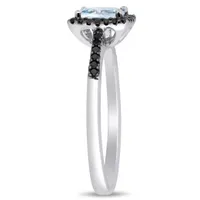 Julianna B 10K White Gold Aquamarine & 0.144CTW Black Diamond Ring