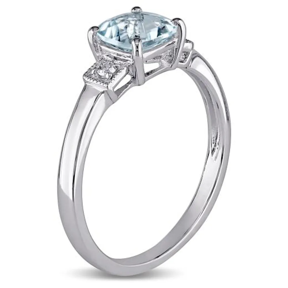 Julianna B Sterling Silver Cushion Cut Aquamarine and Diamond Accent Ring