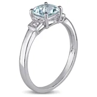 Julianna B Sterling Silver Cushion Cut Aquamarine and Diamond Accent Ring