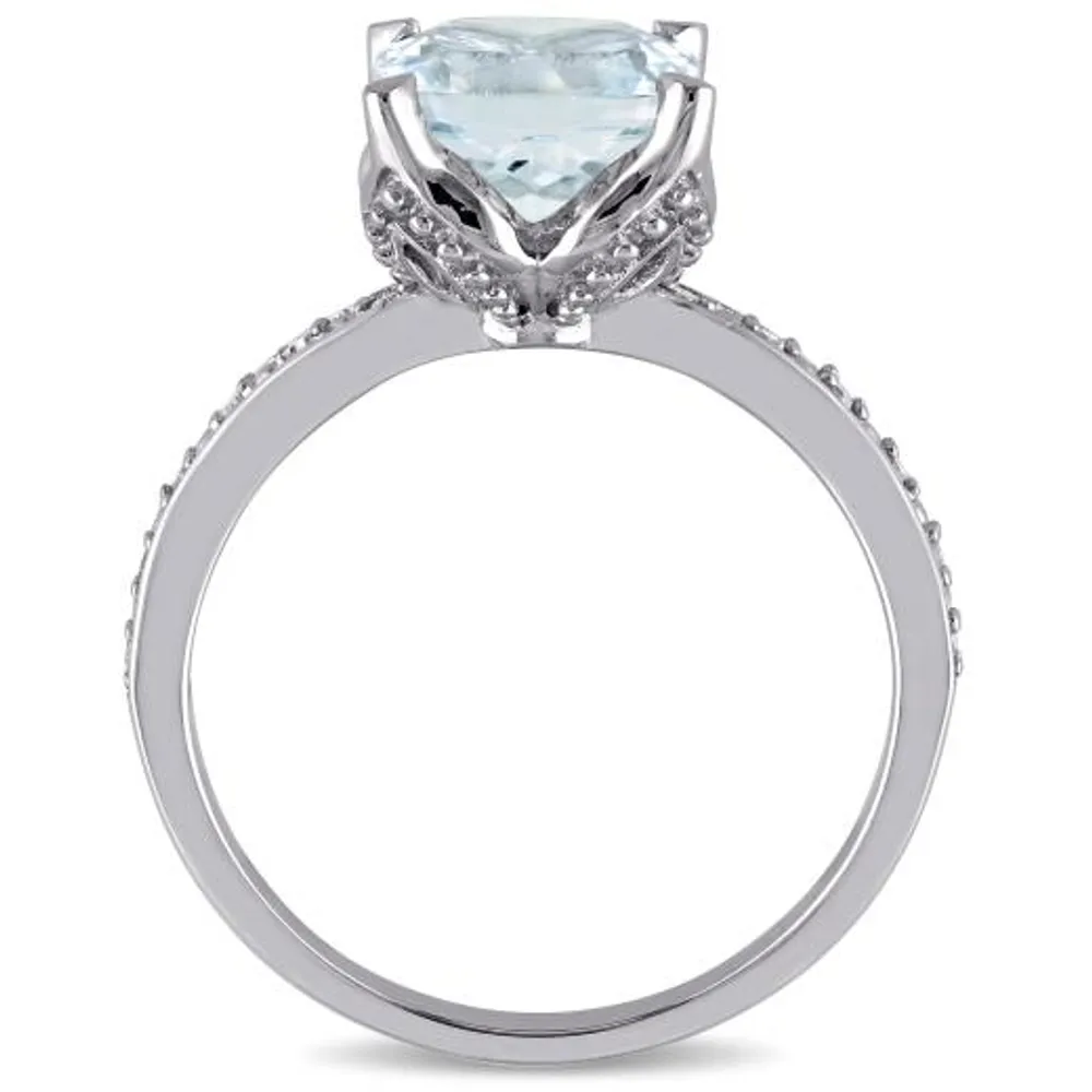 Julianna B 10K White Gold Cushion-Cut Aquamarine and Diamond Ring