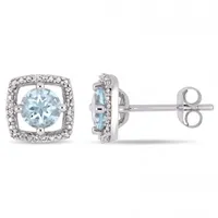 Julianna B 10K White Gold Aquamarine and Diamond Square Halo Stud Earrings