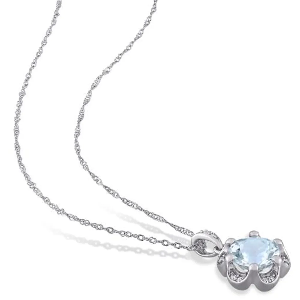 Julianna B 14K White Gold Aquamarine and Diamond Accent Flower Necklace