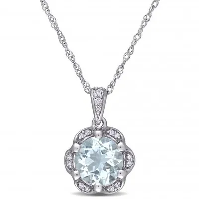 Julianna B 14K White Gold Aquamarine and Diamond Accent Flower Necklace