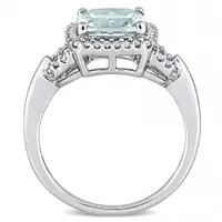 Julianna B 10K White Gold Cushion Aquamarine and 0.168CTW Diamond Halo Ring