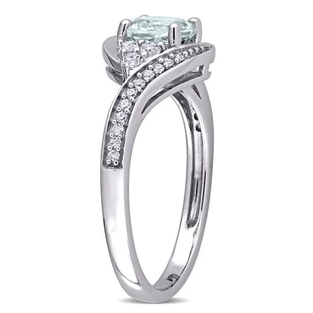 Julianna B 10K White Gold Aquamarine & White Topaz & Diamond Engagement Ring