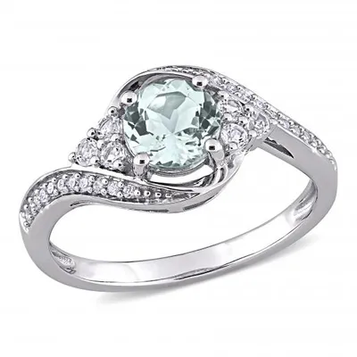 Julianna B 10K White Gold Aquamarine & White Topaz & Diamond Engagement Ring