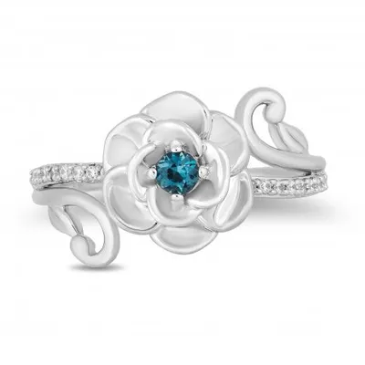 Enchanted Disney Sterling Silver Cinderella Blue Topaz 0.08CTW Diamond Ring