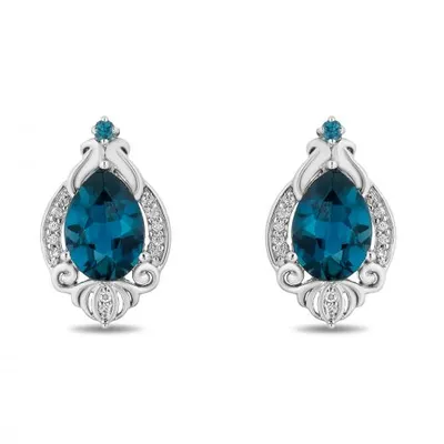 Enchanted Disney Sterling Silver Cinderella Blue Topaz 0.05CTW Diamond Earrings