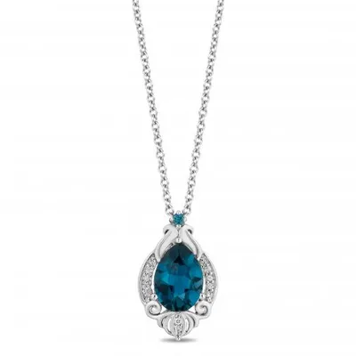 Enchanted Disney Sterling Silver Cinderella Blue Topaz 0.03CTW Diamond Necklace