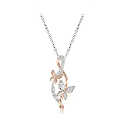 Sterling Silver Rose Plated Cubic Zirconia 19" Butterfly Pendant