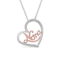 Sterling Silver 10K Rose Gold 0.05CTW Diamond Nana Heart Pendant