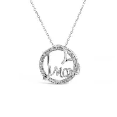 Sterling Silver 0.04CTW Diamond Mom Circle Pendant