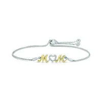 Sterling Silver 10K Yellow Gold 0.04CTW Diamond Mom Bracelet