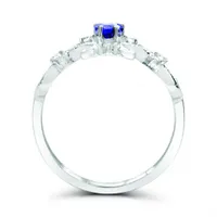 10K White Gold Tanzanite & Diamond Crown Ring