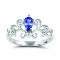 10K White Gold Tanzanite & Diamond Crown Ring