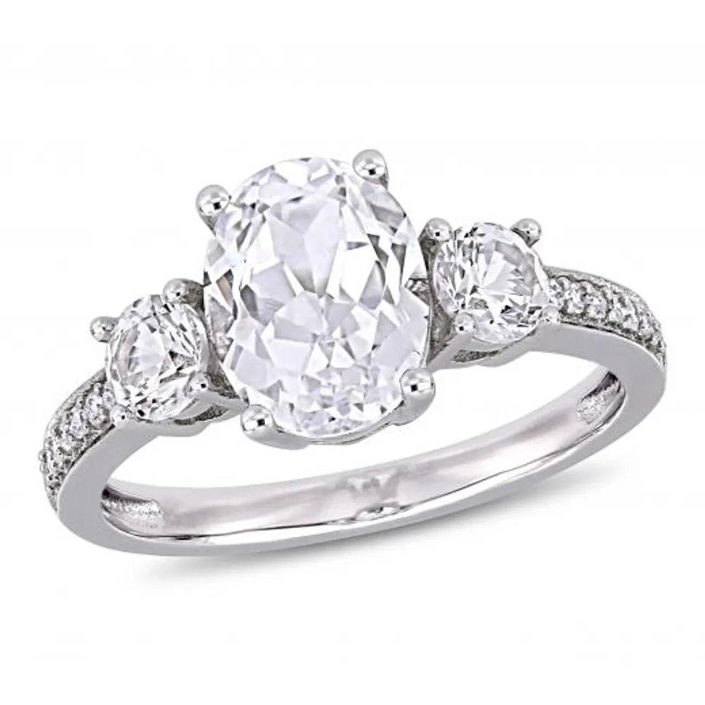 Julianna B 10K White Gold Created White Sapphire and 0.07CTW Diamond Ring