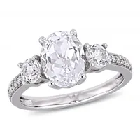 Julianna B 10K White Gold Created White Sapphire and 0.07CTW Diamond Ring