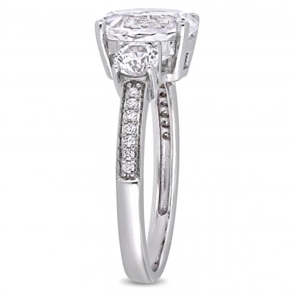 Julianna B 10K White Gold Created White Sapphire and 0.07CTW Diamond Ring