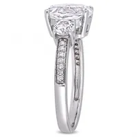 Julianna B 10K White Gold Created White Sapphire and 0.07CTW Diamond Ring