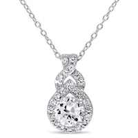 Julianna B Sterling Silver Created White Sapphire Teardrop Halo Pendant