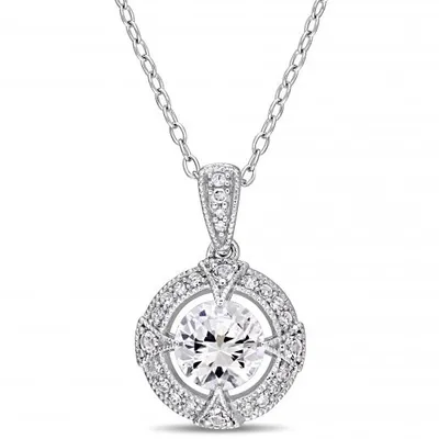 Julianna B Sterling Silver Created White Sapphire & 0.10CTW Diamond Pendant