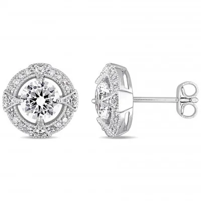 Julianna B Sterling Silver Created White Sapphire & 0.16CTW Diamond Earrings