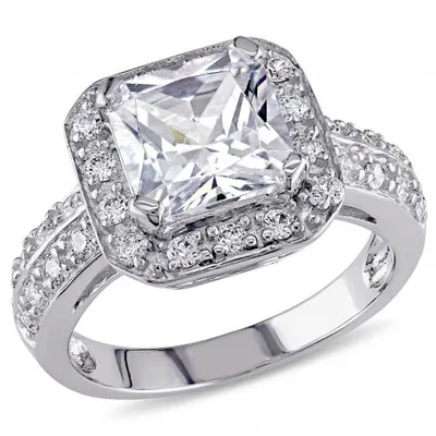 Julianna B Sterling Silver Halo Radiant Cubic Zirconia Engagement Ring
