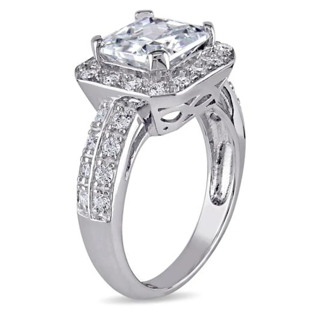 Julianna B Sterling Silver Halo Radiant Cubic Zirconia Engagement Ring