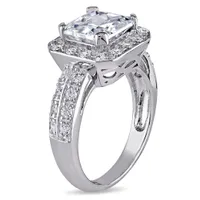 Julianna B Sterling Silver Halo Radiant Cubic Zirconia Engagement Ring