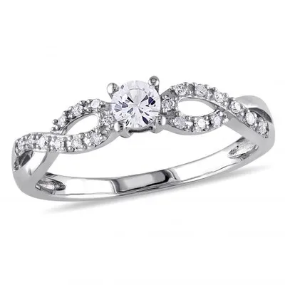 Julianna B 10K White Gold Created White Sapphire & 0.10CTW Diamond Ring