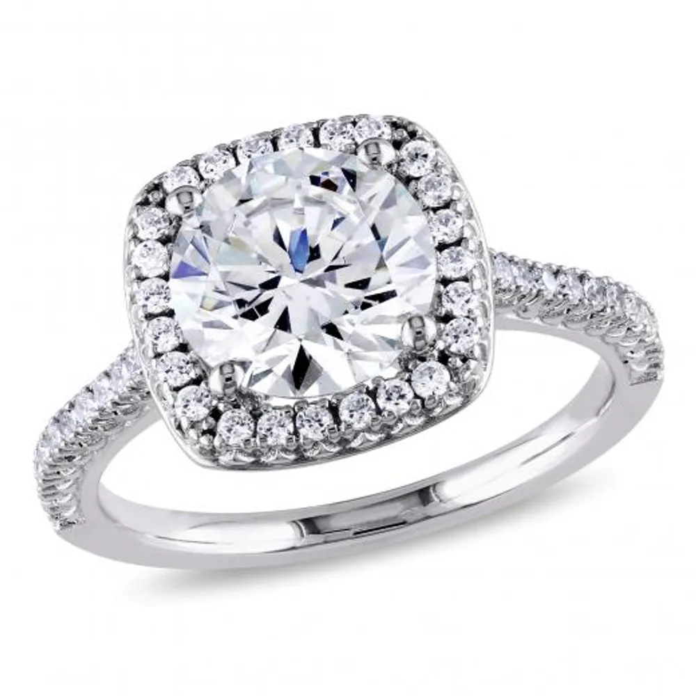 Julianna B Sterling Silver Halo Cubic Zirconia Engagement Ring