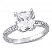 Julianna B 10K White Gold Created White Sapphire & 0.06CTW Diamond Bridal Ring