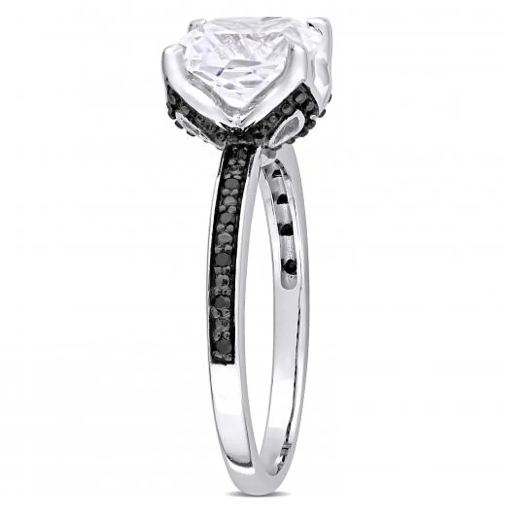 Julianna B 10K White Gold Created White Sapphire & Black 0.06CTW Diamond Ring