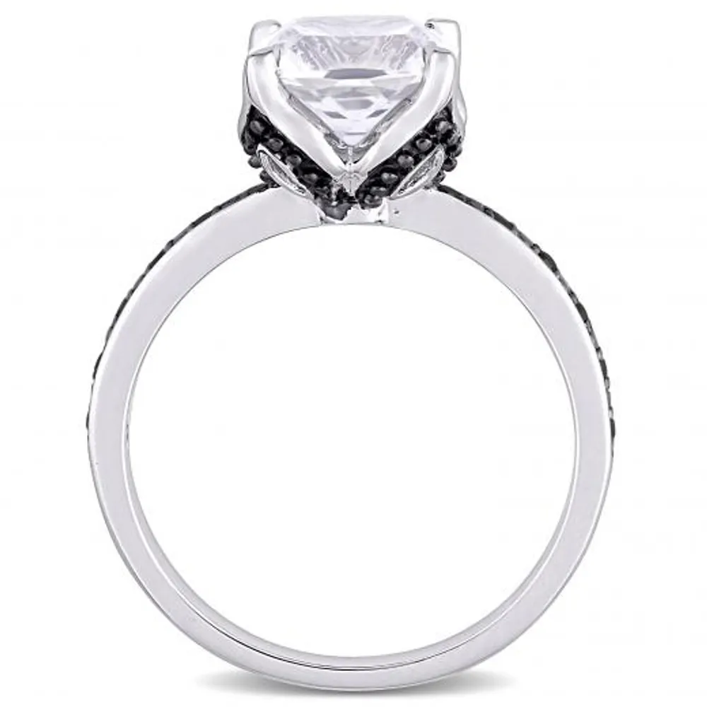 Julianna B 10K White Gold Created White Sapphire & Black 0.06CTW Diamond Ring