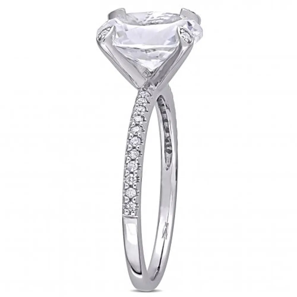 Julianna B 10K White Gold Created White Sapphire & 0.1CTW Diamond Bridal Ring