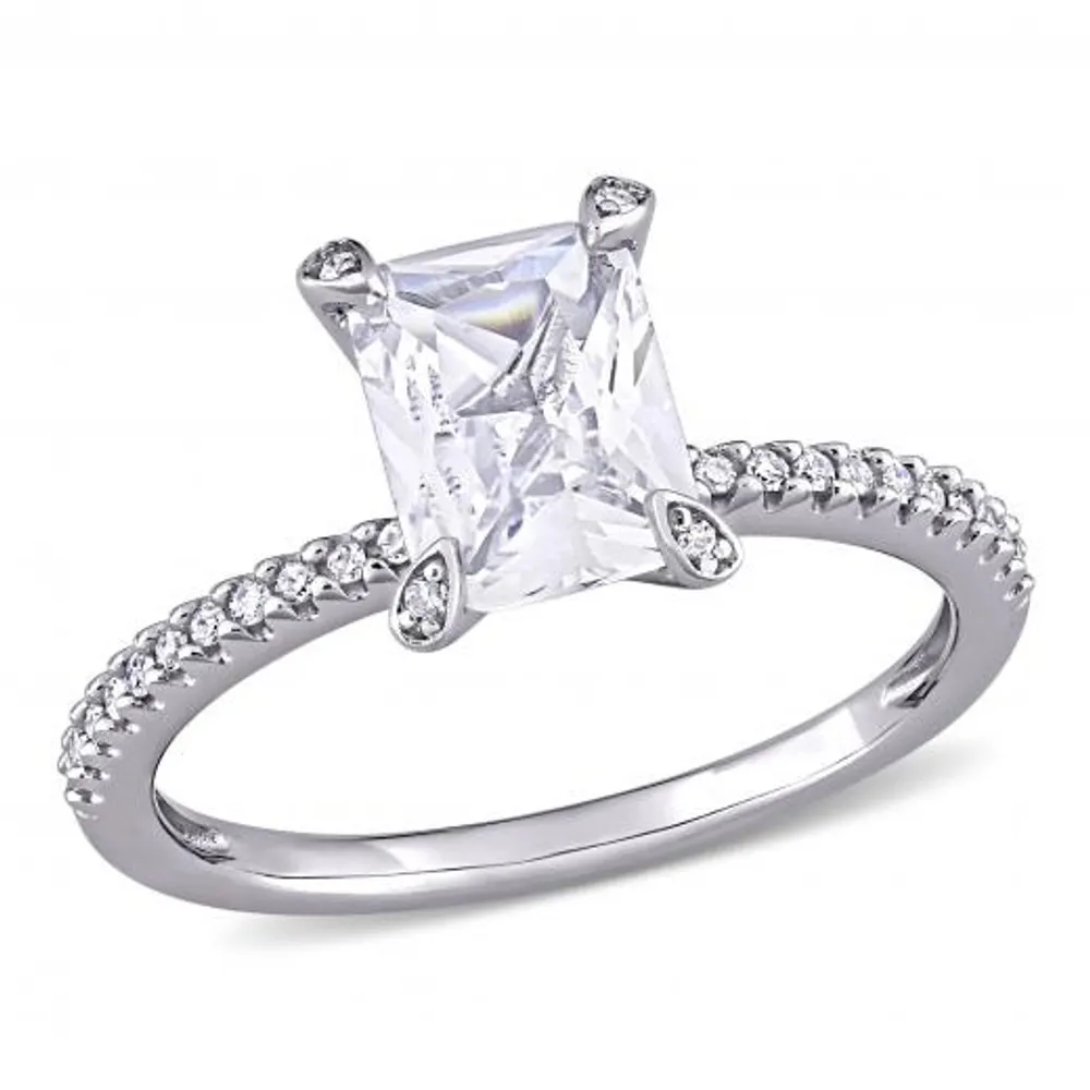 Julianna B 10K White Gold Created White Sapphire & Diamond Engagement Ring