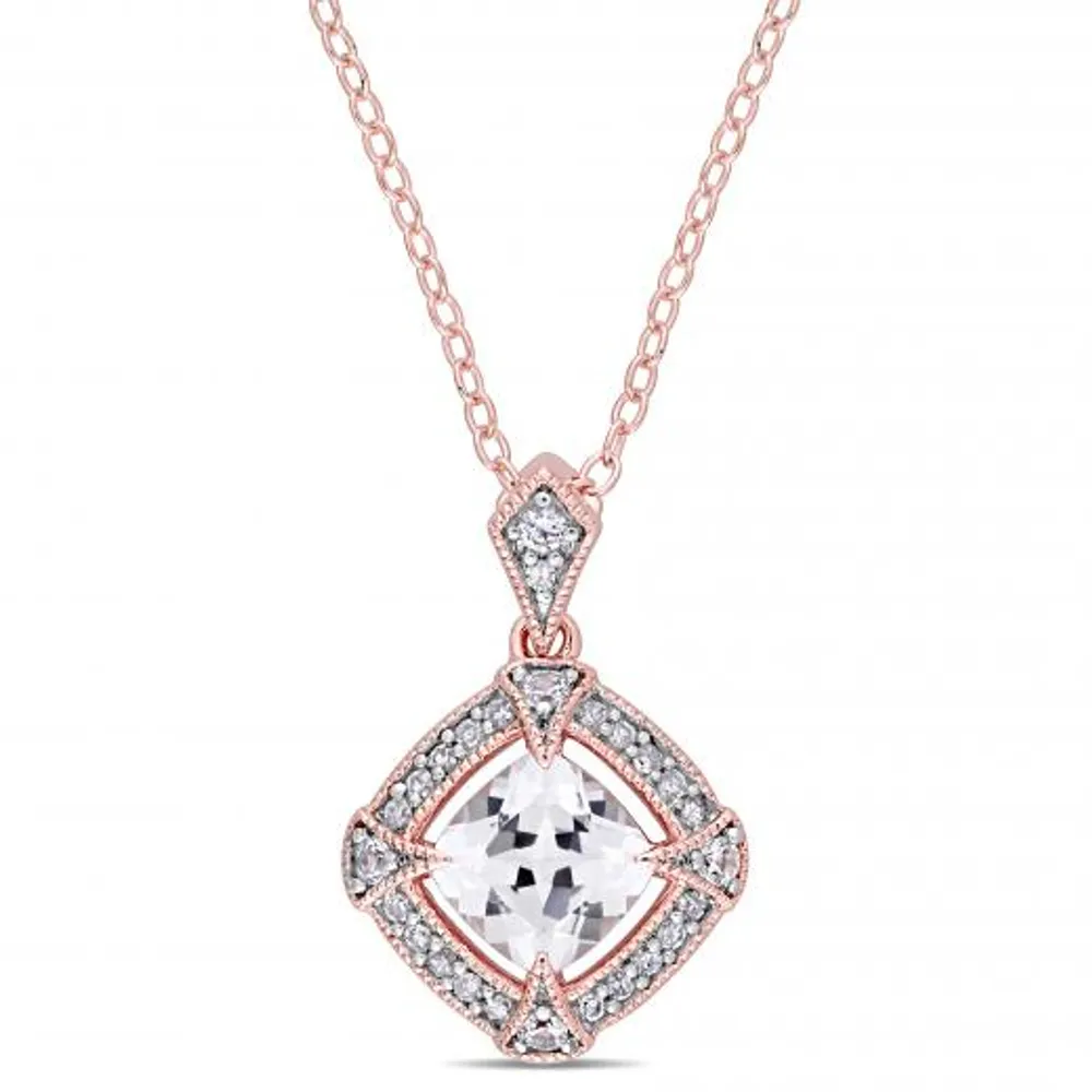 Julianna B Rose Plated Sterling Silver Created White Sapphire & Diamond Pendant