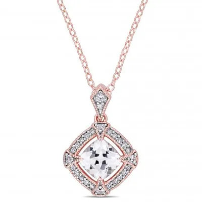 Julianna B Rose Plated Sterling Silver Created White Sapphire & Diamond Pendant