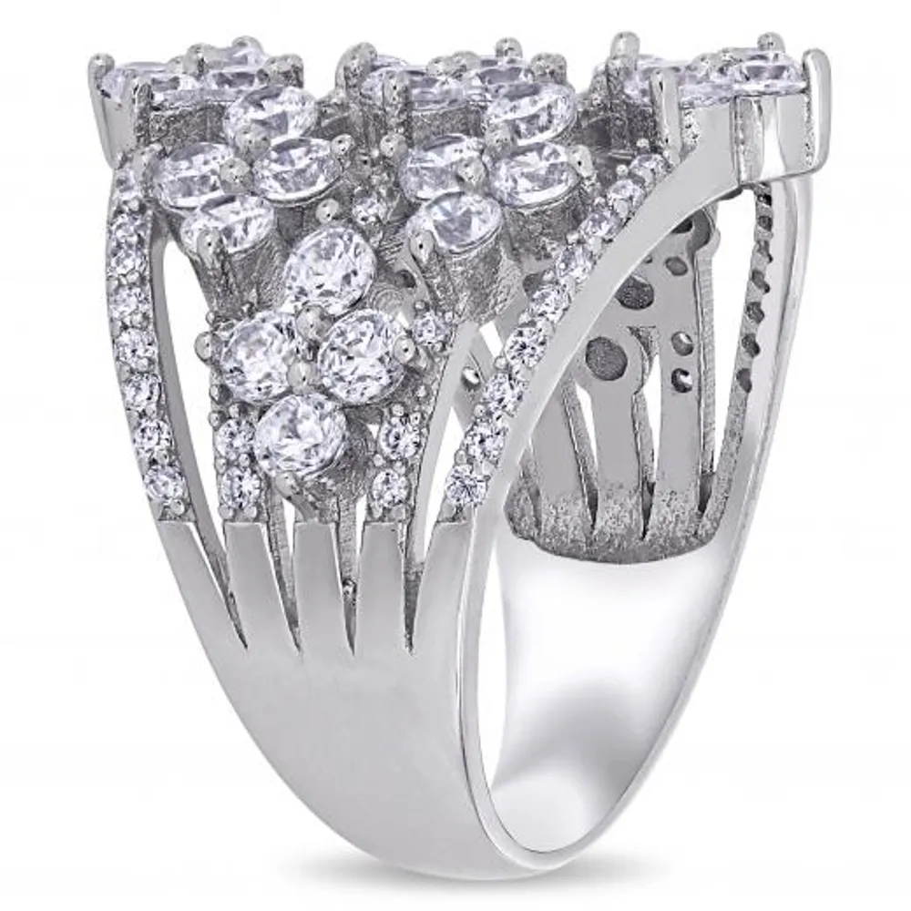 Julianna B Sterling Silver Cubic Zirconia Flower Cluster Band