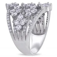 Julianna B Sterling Silver Cubic Zirconia Flower Cluster Band