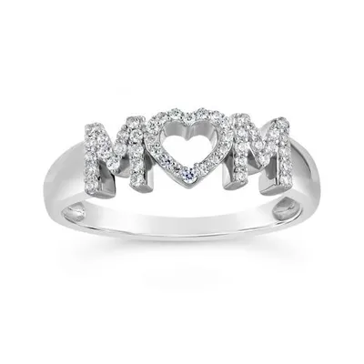 Sterling Silver 0.20CTW Diamond Mom Ring