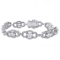 Julianna B Sterling Silver White Cubic Zirconia Quatrefoil Link Bracelet