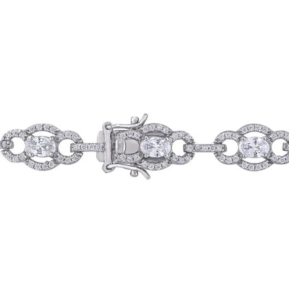 Julianna B Sterling Silver White Cubic Zirconia Quatrefoil Link Bracelet