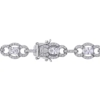 Julianna B Sterling Silver White Cubic Zirconia Quatrefoil Link Bracelet