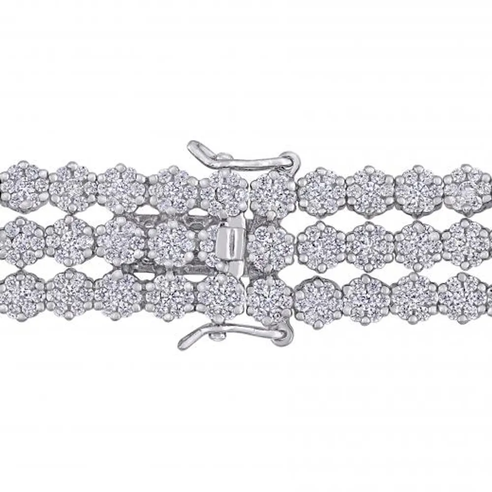 Julianna B Sterling Silver White Cubic Zirconia Triple Row Loose Tennis Bracelet